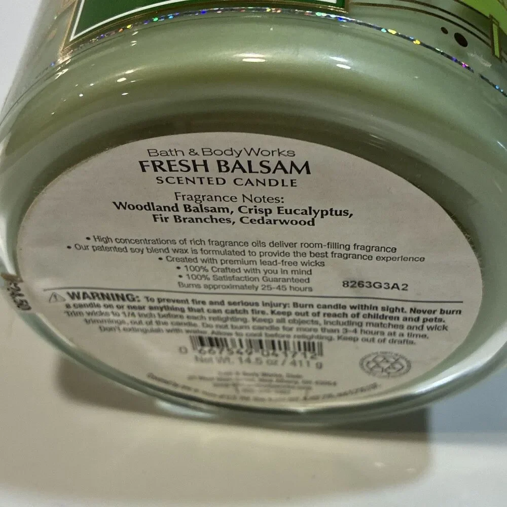 Bath & Body Works Fresh Balsam 3-Wick Green Glass Jar Candle 14.5oz 8263G3A2